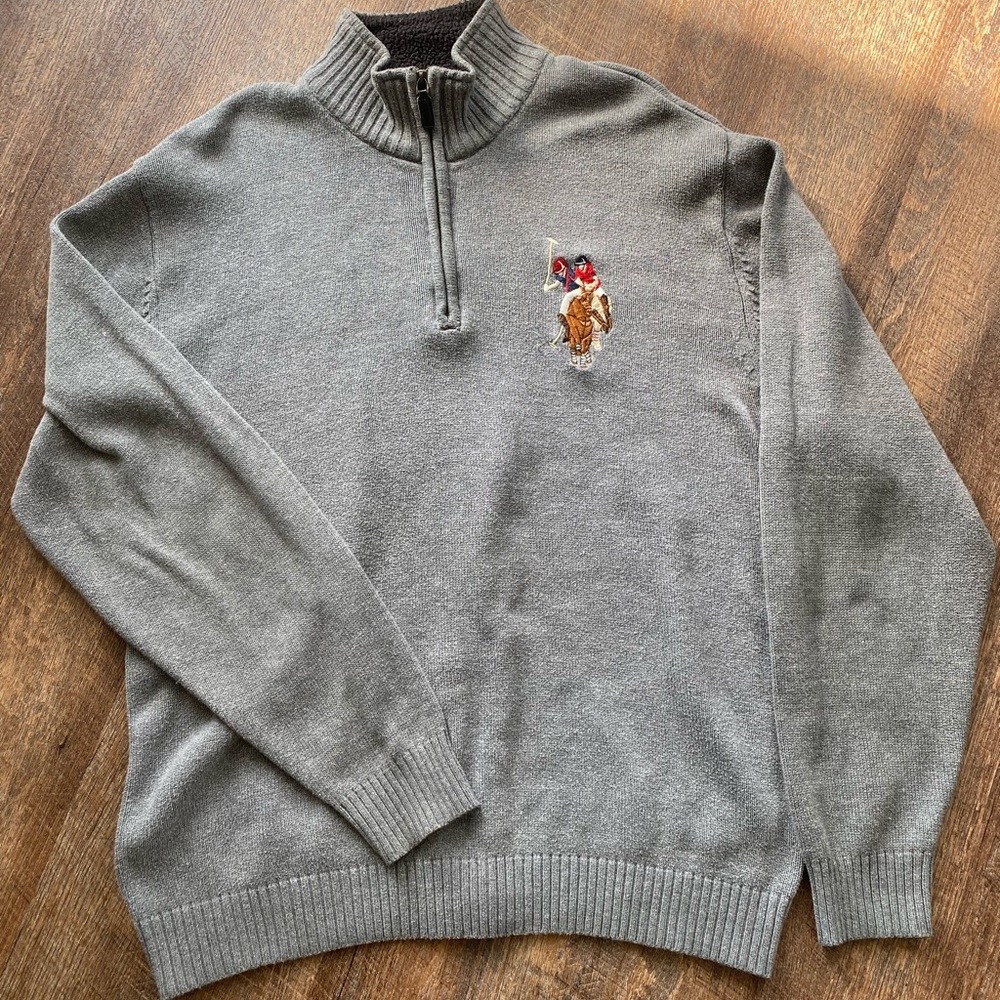 U.S. Polo Assn. Gray Collared Men’s Sweater with Zip Collar